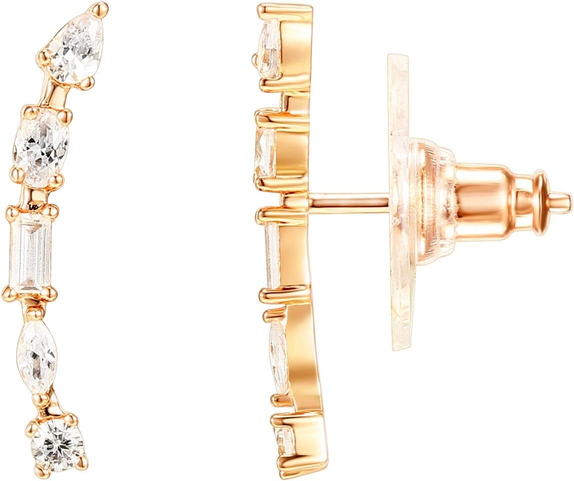 image:imagePAVOI 14K Gold Plated Cubic Zirconia Ear Crawler Earrings Faux Diamond Ear Climber Fashion Earrings for WomenYellow Gold