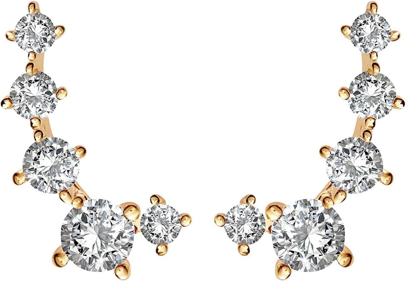 image:imagePAVOI 14K Gold Plated Cubic Zirconia Ear Crawler Earrings Faux Diamond Ear Climber Fashion Earrings for WomenYellow Gold