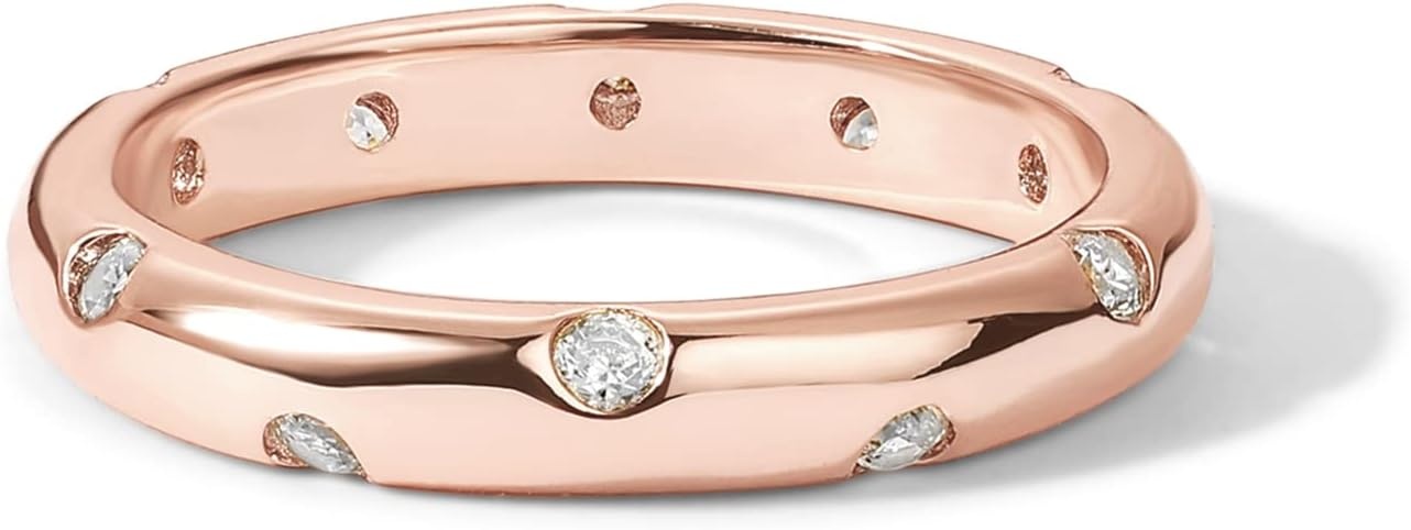 image:imagePAVOI 14K Gold Plated Cubic Zirconia Rings for Women Classic Stackable Ring Band for WomenRose Gold