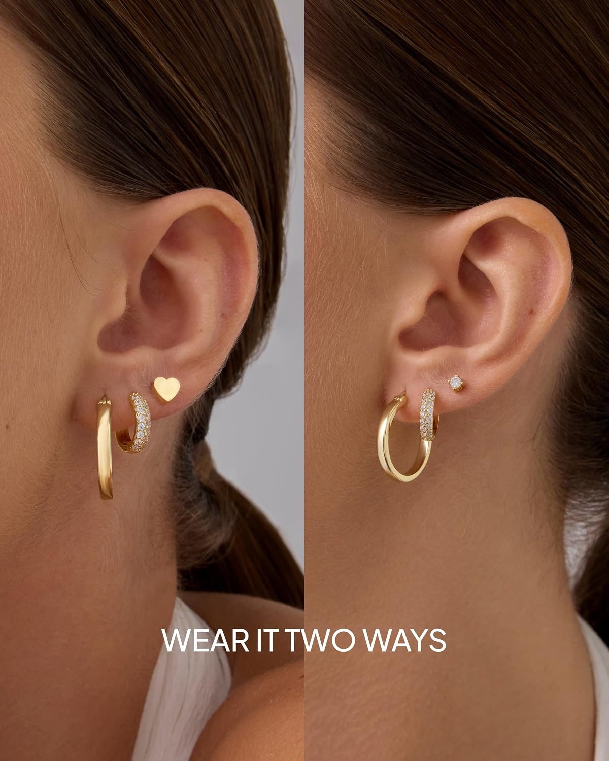 image:imagePAVOI 14K Gold Plated Double Sided Star and Heart Flat Back Stud Earrings for Women with Cubic Zirconia Celestial Earring Screw Back Pair Valentines Day Trendy JewelryHeart