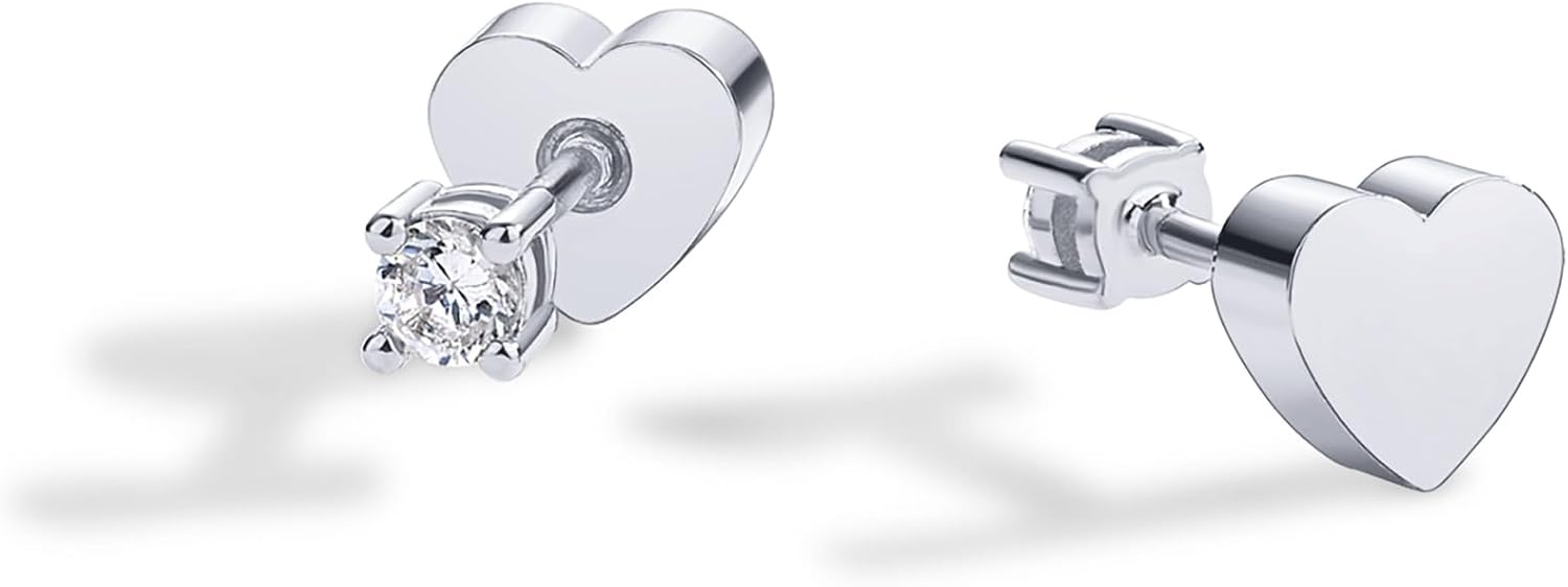image:imagePAVOI 14K Gold Plated Double Sided Star and Heart Flat Back Stud Earrings for Women with Cubic Zirconia Celestial Earring Screw Back Pair Valentines Day Trendy JewelryHeart