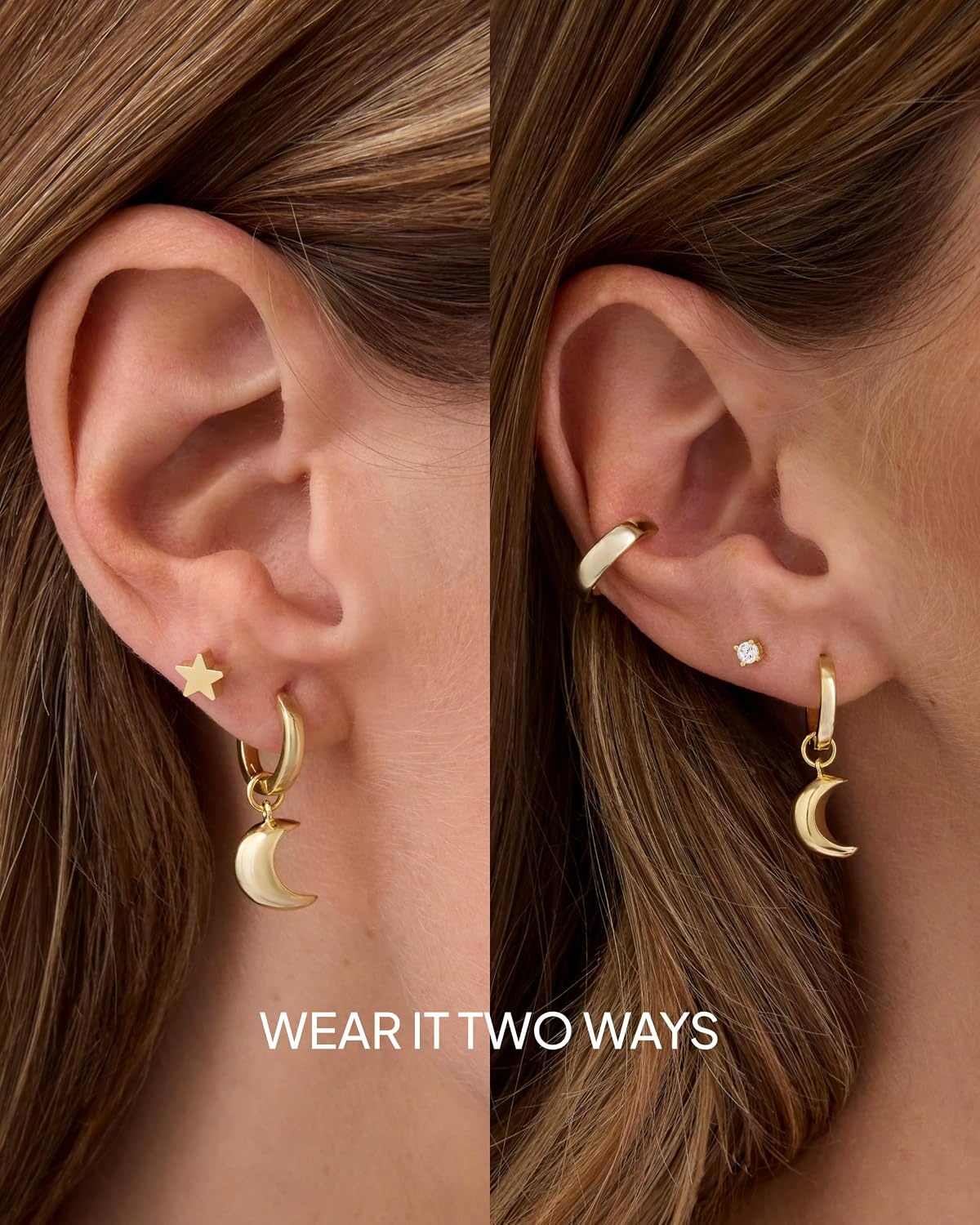 image:imagePAVOI 14K Gold Plated Double Sided Star and Heart Flat Back Stud Earrings for Women with Cubic Zirconia Celestial Earring Screw Back Pair Valentines Day Trendy JewelryStar