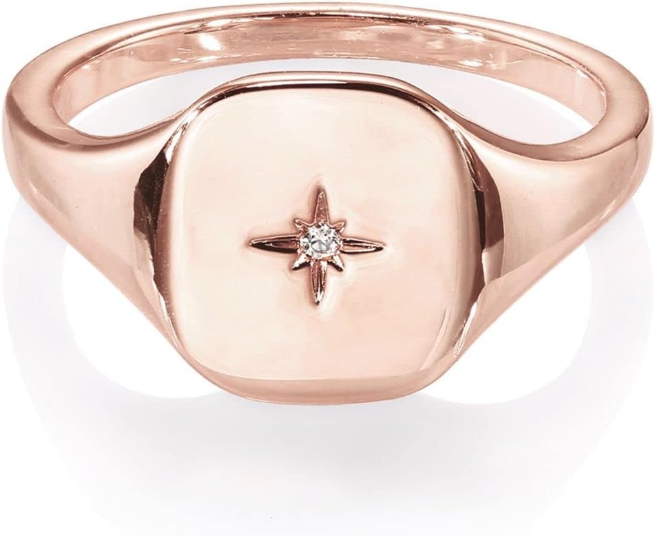 image:imagePAVOI 14K Gold Plated Engraved Signet Ring with North Star Lightweight Thick Statement Rings for Women Everyday JewelryRose Gold