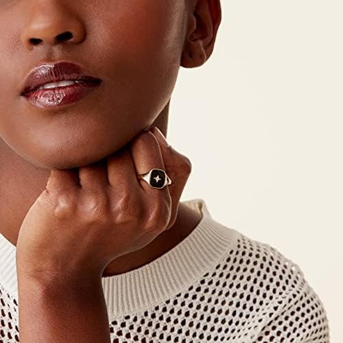 image:imagePAVOI 14K Gold Plated Engraved Signet Ring with North Star Lightweight Thick Statement Rings for Women Everyday JewelryRose Gold