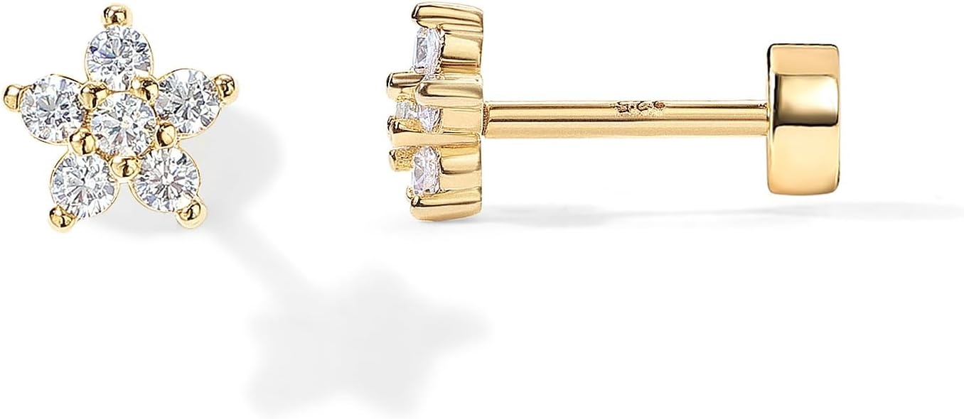 image:imagePAVOI 14K Gold Plated Flat Back Earrings Solid 925 Sterling Silver Posts Helix Cartilage Earrings for Women Cubic Zirconia Stud Earrings Trending Fashion JewelryYellow Gold