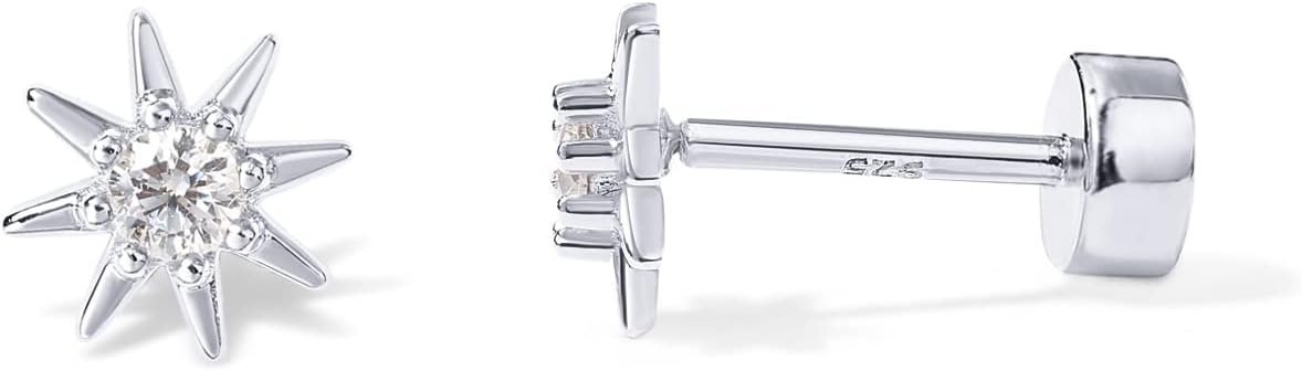 image:imagePAVOI 14K Gold Plated Flat Back Earrings Solid 925 Sterling Silver Posts Helix Cartilage Earrings for Women Cubic Zirconia Stud Earrings Trending Fashion JewelryWhite Gold