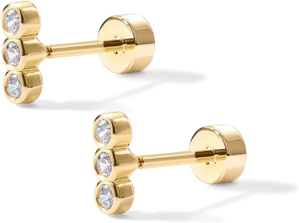 image:imagePAVOI 14K Gold Plated Flat Back Earrings Solid 925 Sterling Silver Posts Helix Cartilage Earrings for Women Cubic Zirconia Stud Earrings Trending Fashion JewelryYellow Gold