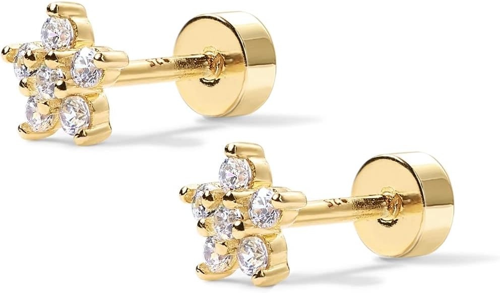 image:imagePAVOI 14K Gold Plated Flat Back Earrings Solid 925 Sterling Silver Posts Helix Cartilage Earrings for Women Cubic Zirconia Stud Earrings Trending Fashion JewelryYellow Gold