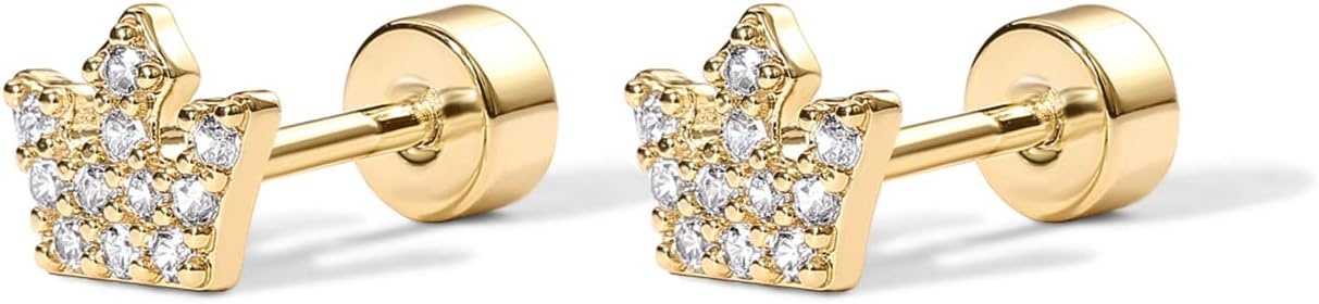 image:imagePAVOI 14K Gold Plated Flat Back Earrings Solid 925 Sterling Silver Posts Helix Cartilage Earrings for Women Cubic Zirconia Stud Earrings Trending Fashion JewelryYellow Gold