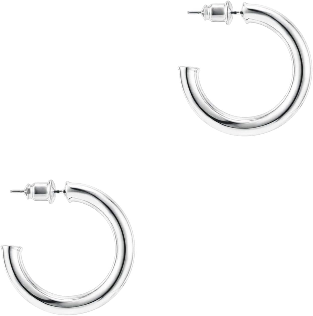 image:imagePAVOI 14K Gold Plated Hoop Earrings For Women 35mm Thick Infinity Gold Hoops Women Earrings Plated Loop Lightweight SetWhite Gold