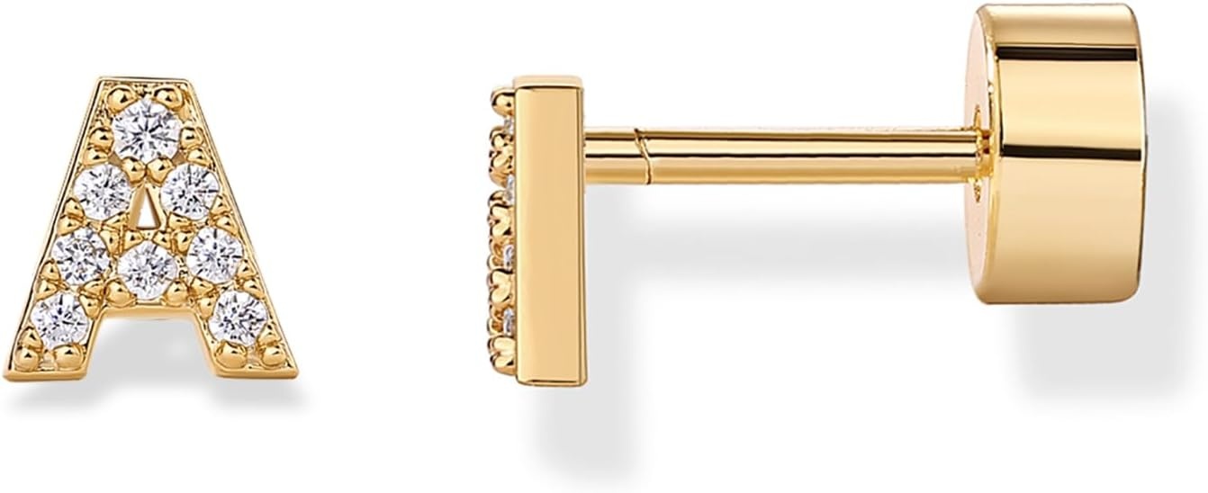 image:imagePAVOI 14K Gold Plated Initial Flat Back Earrings for Women Cubic Zirconia Dainty Initial Letter Jewelry Gifts 925 Sterling Silver Posts Cartilage Piercing Flatback Gold Stud Earrings Screw BackYellow Gold