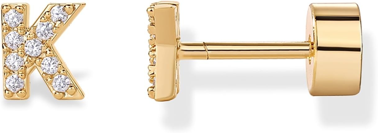 image:imagePAVOI 14K Gold Plated Initial Flat Back Earrings for Women Cubic Zirconia Dainty Initial Letter Jewelry Gifts 925 Sterling Silver Posts Cartilage Piercing Flatback Gold Stud Earrings Screw BackYellow Gold