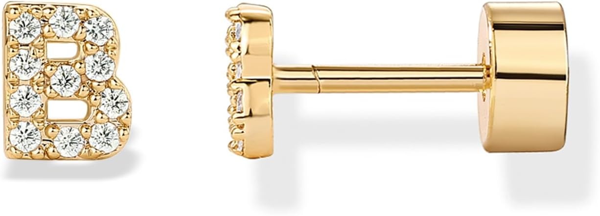 image:imagePAVOI 14K Gold Plated Initial Flat Back Earrings for Women Cubic Zirconia Dainty Initial Letter Jewelry Gifts 925 Sterling Silver Posts Cartilage Piercing Flatback Gold Stud Earrings Screw BackYellow Gold