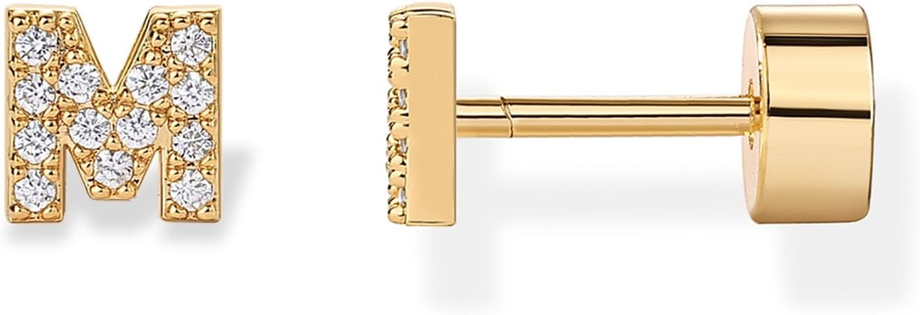 image:imagePAVOI 14K Gold Plated Initial Flat Back Earrings for Women Cubic Zirconia Dainty Initial Letter Jewelry Gifts 925 Sterling Silver Posts Cartilage Piercing Flatback Gold Stud Earrings Screw BackYellow Gold