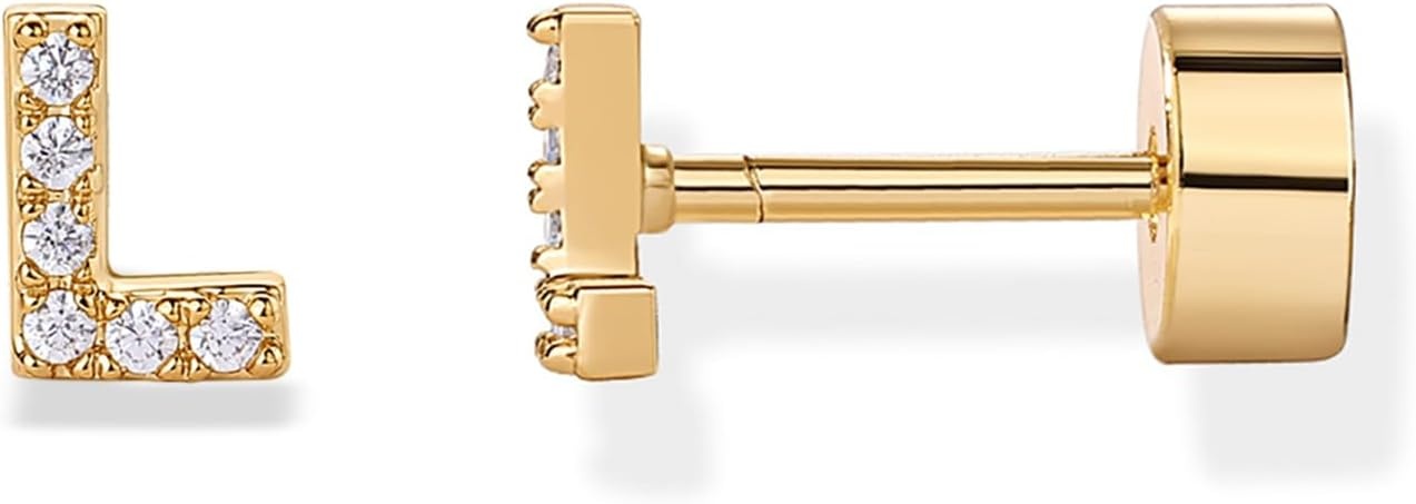 image:imagePAVOI 14K Gold Plated Initial Flat Back Earrings for Women Cubic Zirconia Dainty Initial Letter Jewelry Gifts 925 Sterling Silver Posts Cartilage Piercing Flatback Gold Stud Earrings Screw BackYellow Gold