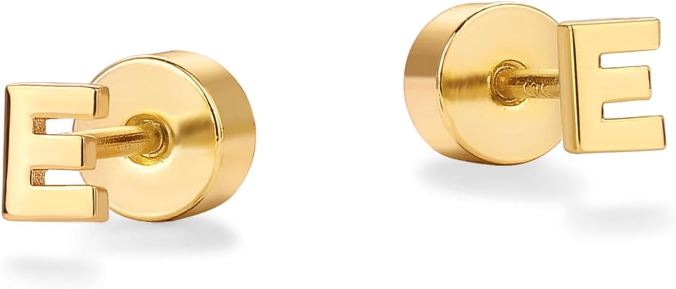 image:imagePAVOI 14K Gold Plated Initial Flat Back Earrings for Women Cubic Zirconia Dainty Initial Letter Jewelry Gifts 925 Sterling Silver Posts Cartilage Piercing Flatback Gold Stud Earrings Screw BackYellow Gold