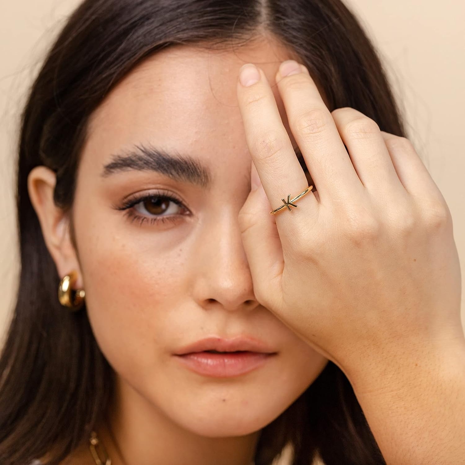 image:imagePAVOI 14K Gold Plated Initial Letter Adjustable Ring for Women Thin Initial Band Dainty Fashion Jewelry Gifts R