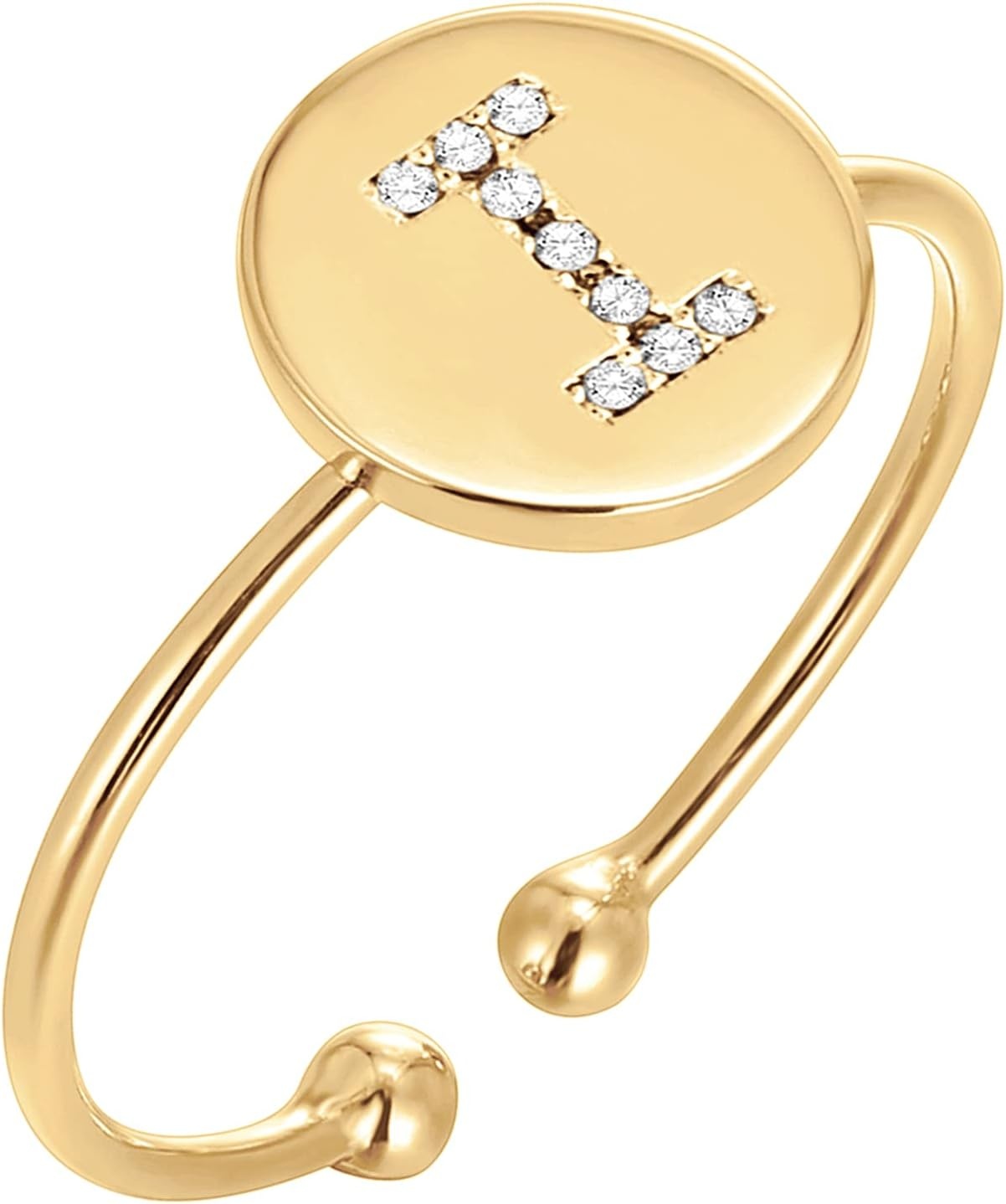 image:imagePAVOI 14K Gold Plated Initial Ring Stackable Rings for Women Fashion Rings I