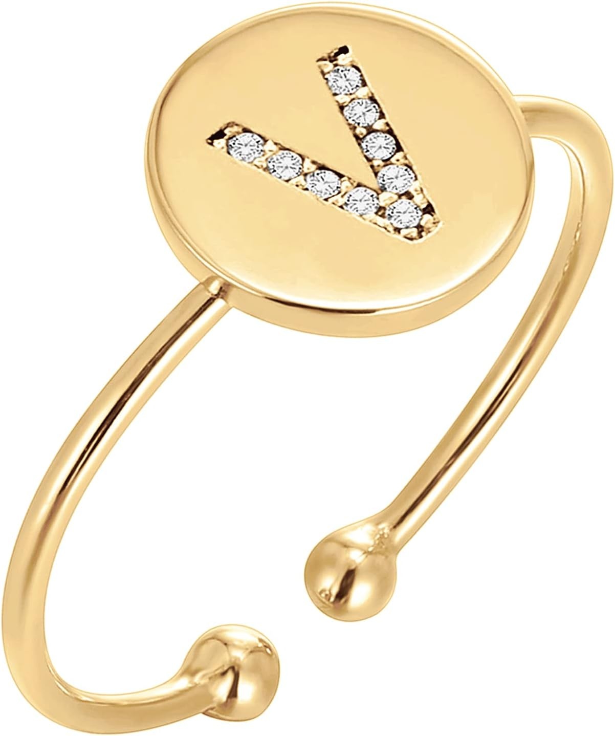 image:imagePAVOI 14K Gold Plated Initial Ring Stackable Rings for Women Fashion Rings V