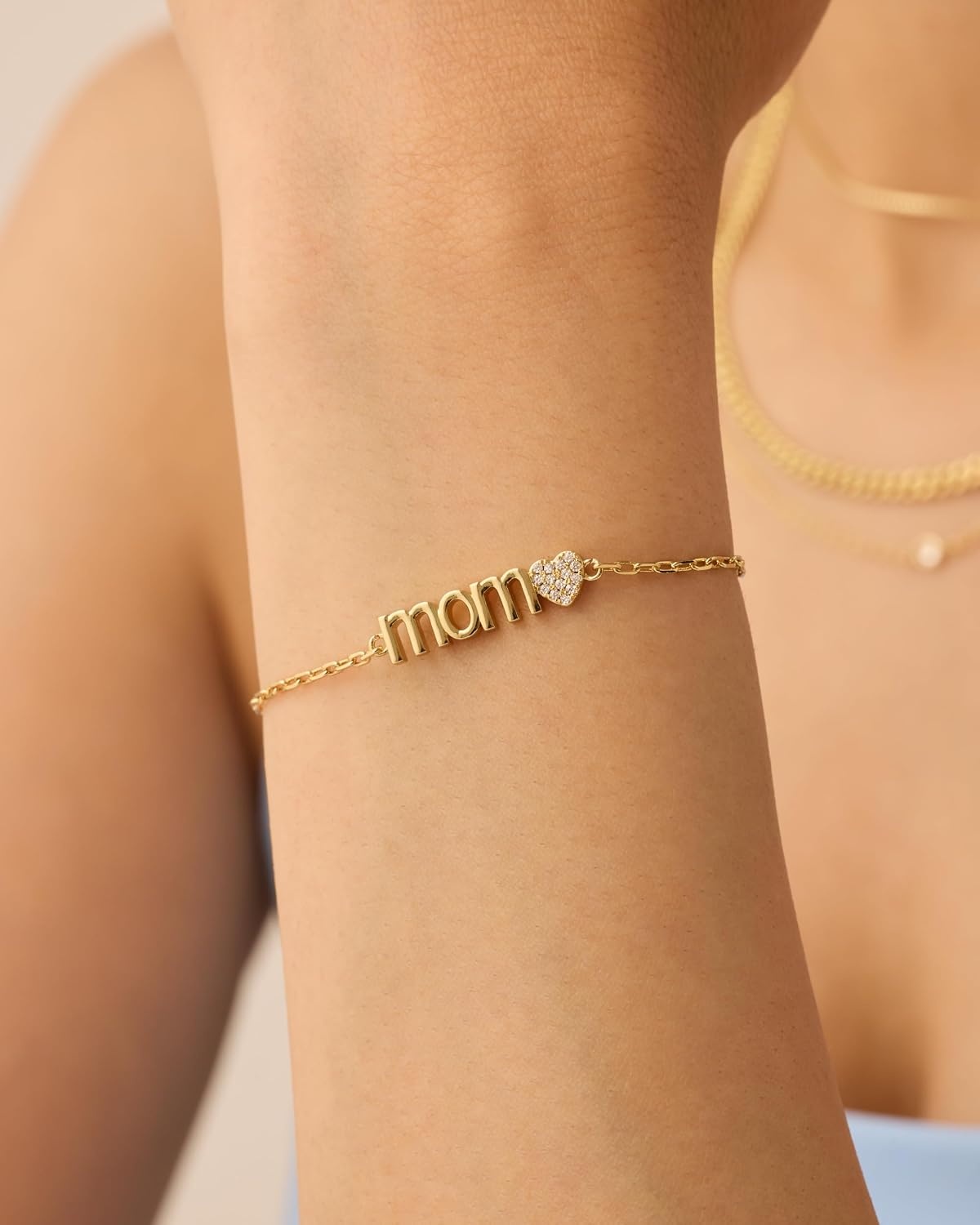 image:imagePAVOI 14K Gold Plated Mom Bracelet for Women Dainty Bracelet Gift for Moms with Cubic Zirconia AccentYellow Gold
