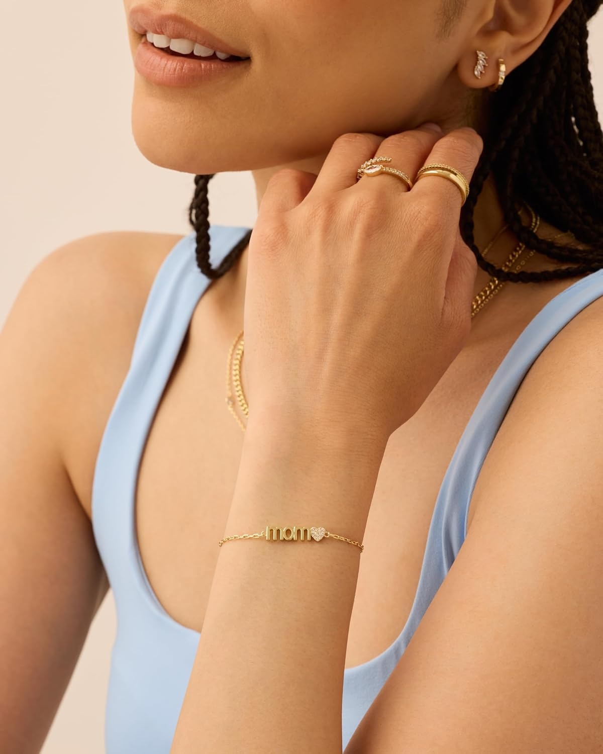 image:imagePAVOI 14K Gold Plated Mom Bracelet for Women Dainty Bracelet Gift for Moms with Cubic Zirconia AccentYellow Gold