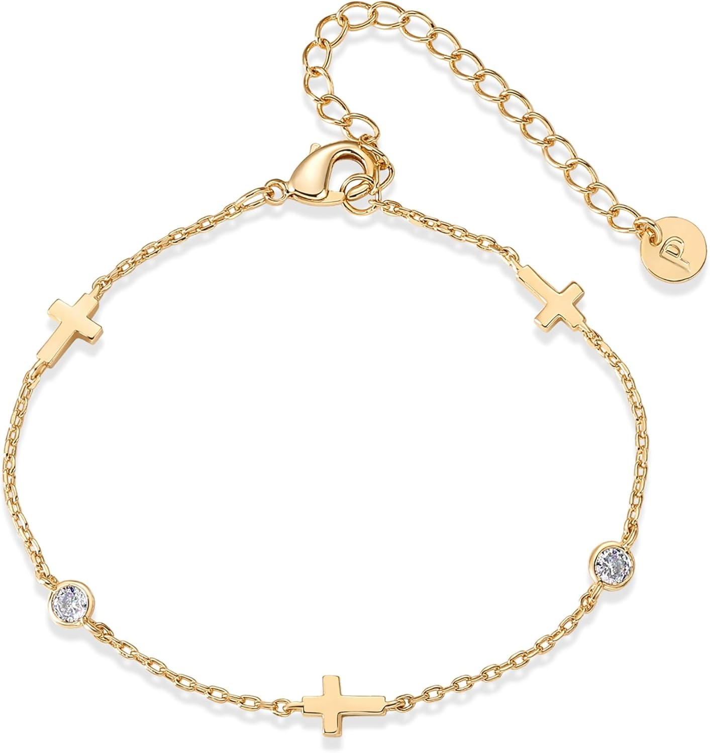 image:imagePAVOI 14K Gold Plated Sideways Cross Bracelet for Women Religious Cubic Zirconia Station Bracelet Confirmation GiftYellow Gold
