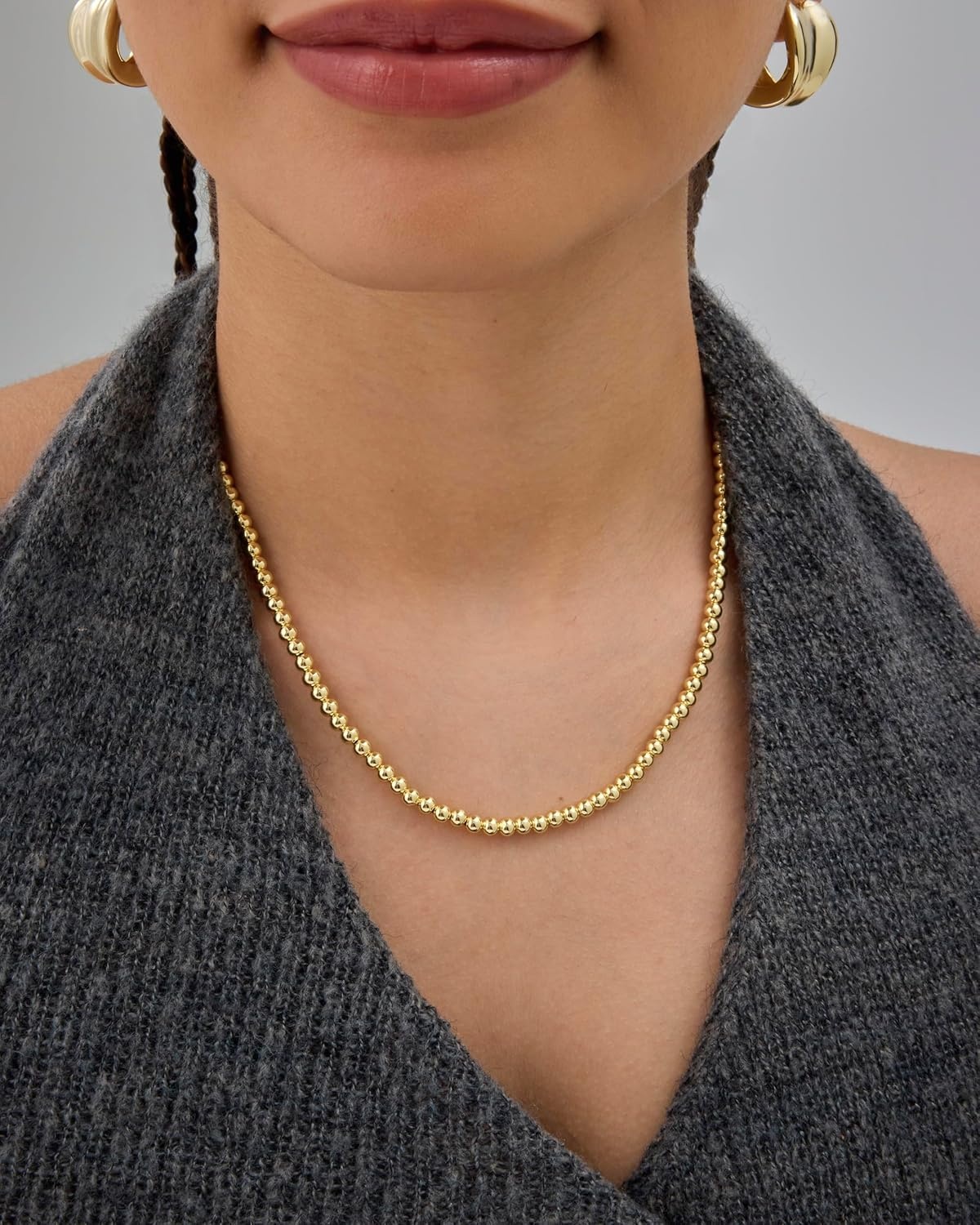 image:imagePAVOI 14K Gold Plated Small Bead Ball Chain Necklace for Women Adjustable Dainty Gold Beaded Necklace Trendy Choker Chain Layering Jewelry4mm Beads