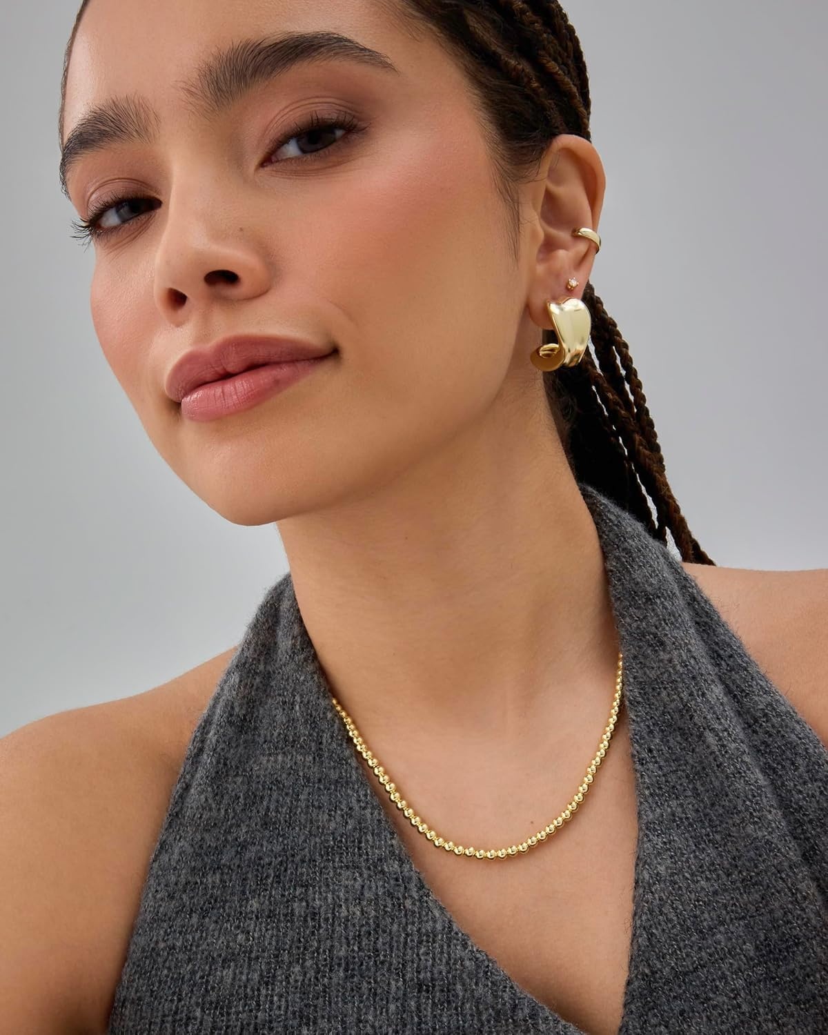image:imagePAVOI 14K Gold Plated Small Bead Ball Chain Necklace for Women Adjustable Dainty Gold Beaded Necklace Trendy Choker Chain Layering Jewelry4mm Beads