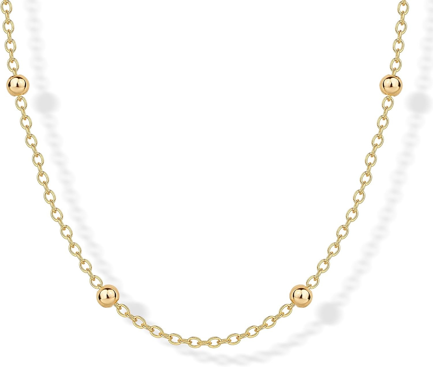 image:imagePAVOI 14K Gold Plated Small Bead Ball Chain Necklace for Women Adjustable Dainty Gold Beaded Necklace Trendy Choker Chain Layering JewelryBall Station
