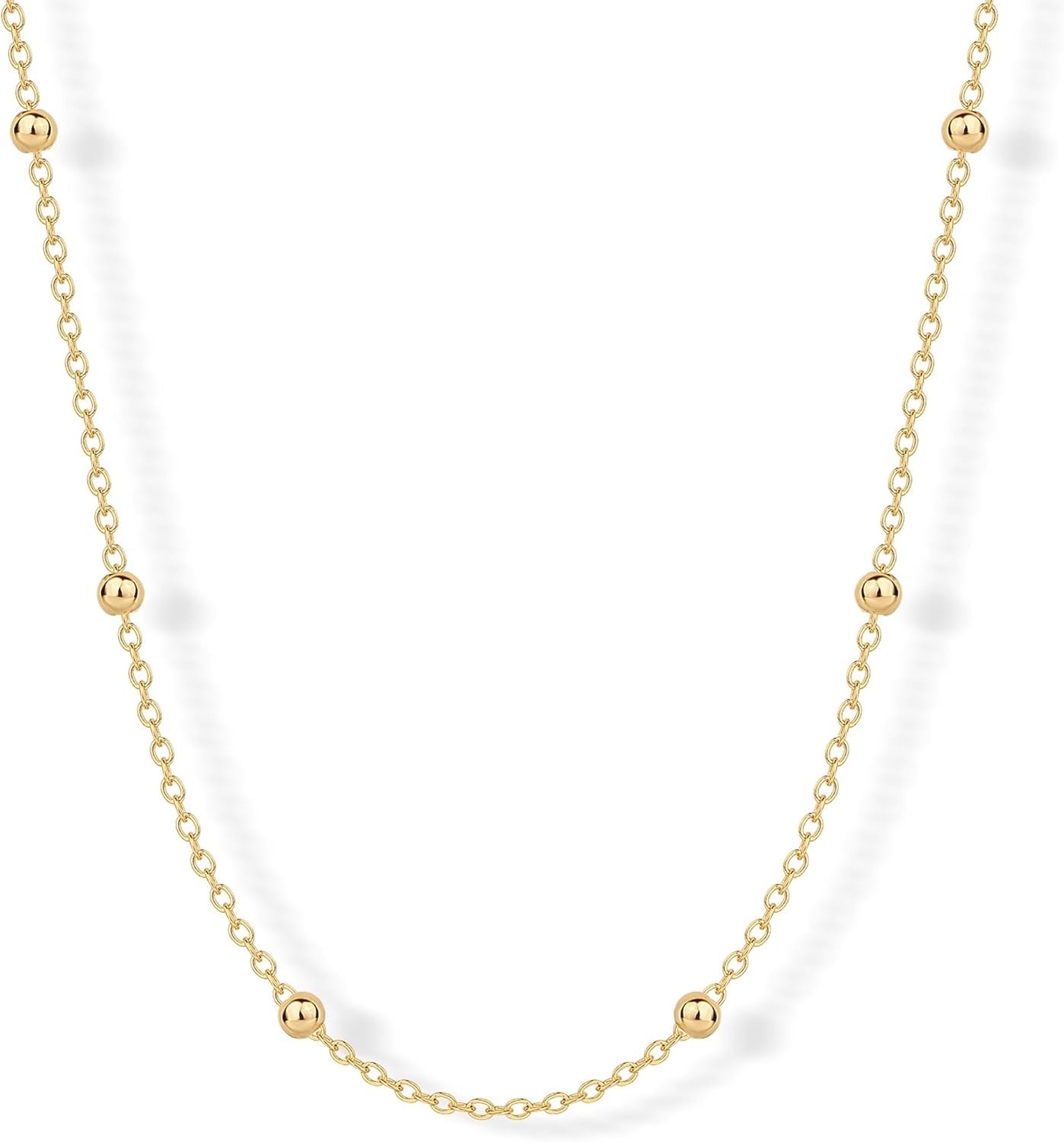 image:imagePAVOI 14K Gold Plated Small Bead Ball Chain Necklace for Women Adjustable Dainty Gold Beaded Necklace Trendy Choker Chain Layering JewelryBall Station