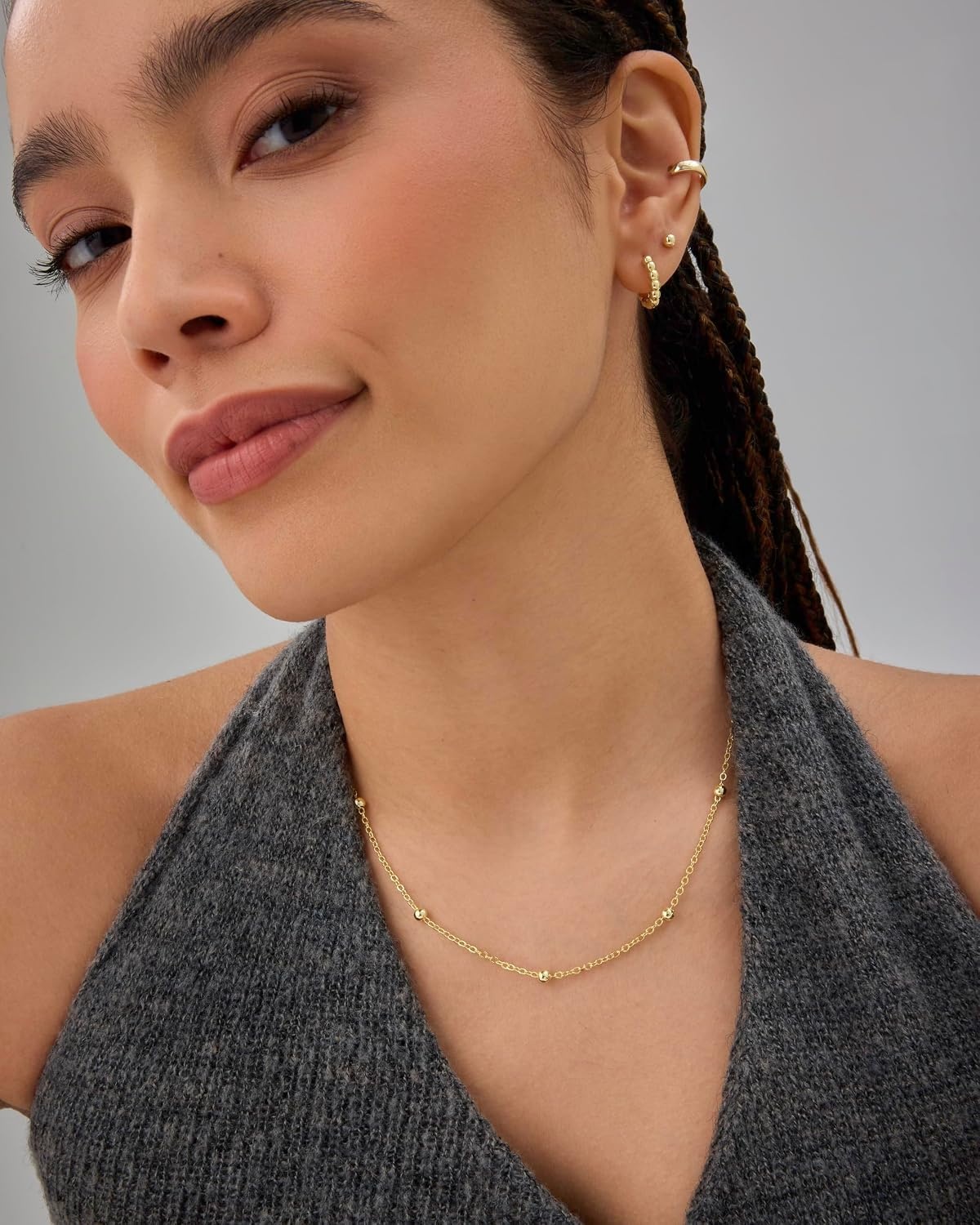 image:imagePAVOI 14K Gold Plated Small Bead Ball Chain Necklace for Women Adjustable Dainty Gold Beaded Necklace Trendy Choker Chain Layering JewelryBall Station