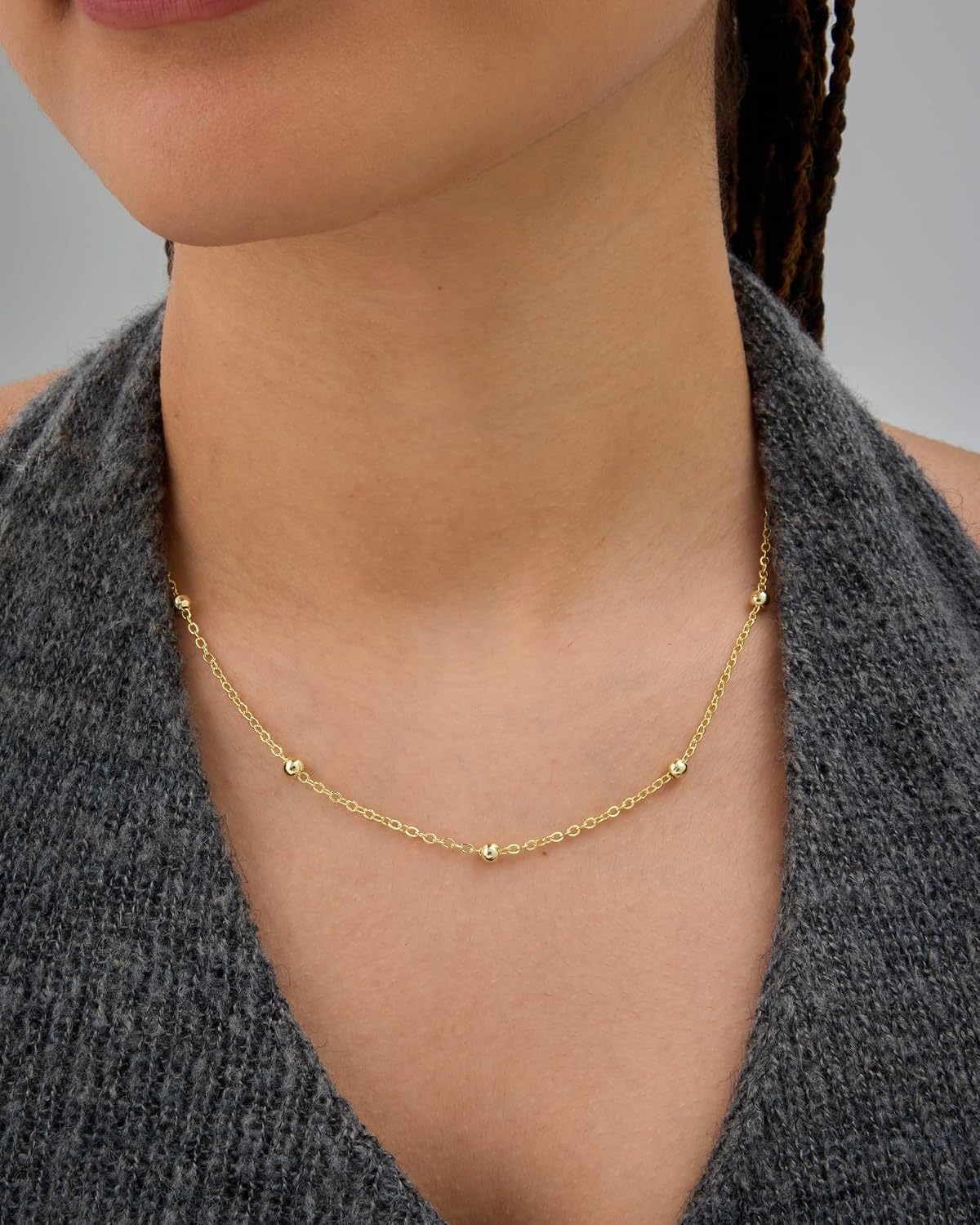 image:imagePAVOI 14K Gold Plated Small Bead Ball Chain Necklace for Women Adjustable Dainty Gold Beaded Necklace Trendy Choker Chain Layering JewelryBall Station