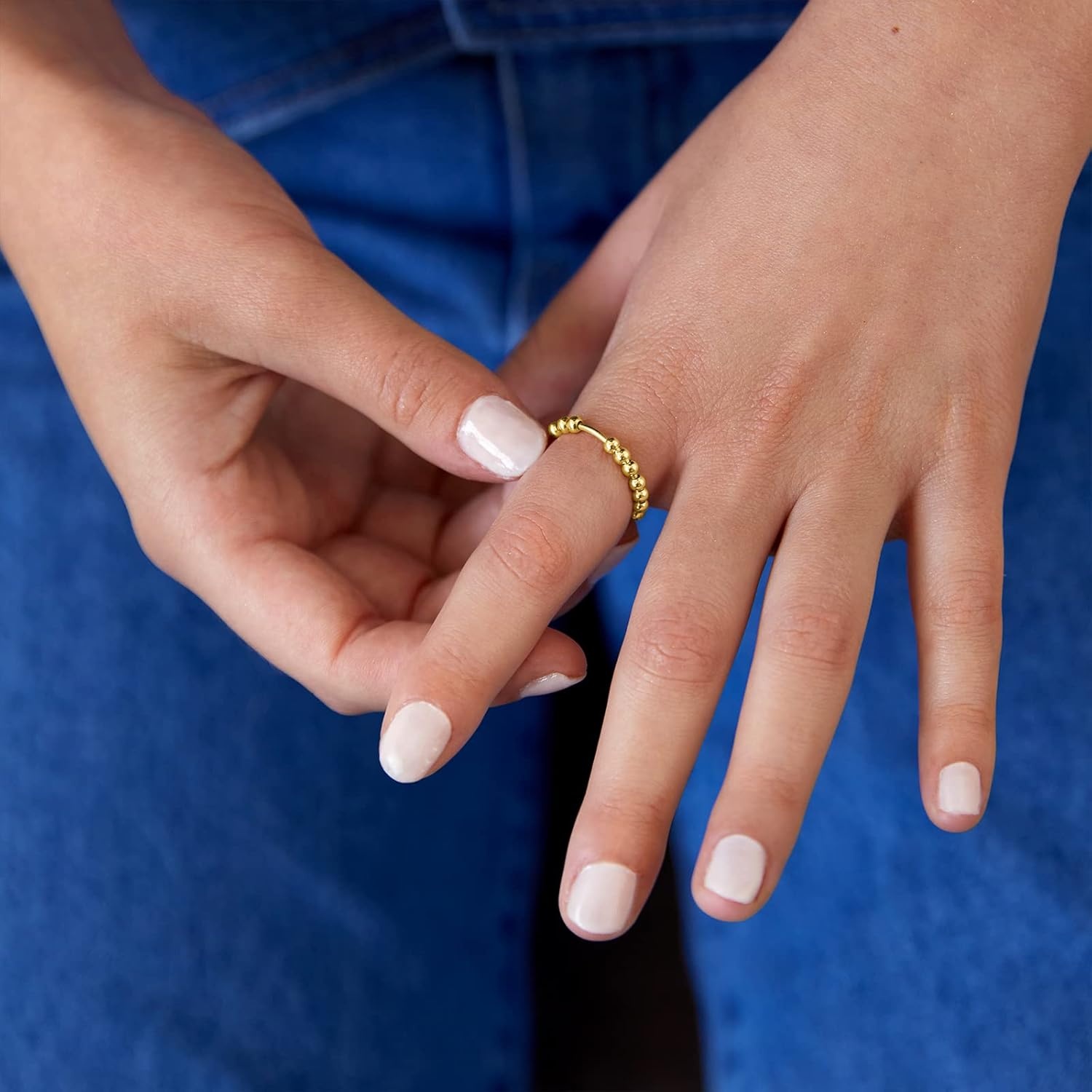 image:imagePAVOI 14K Gold Plated Spinner Anxiety Rings for Women Men Anxiety Bands with Beads Moon Star Beads Ring for WomenRose Gold
