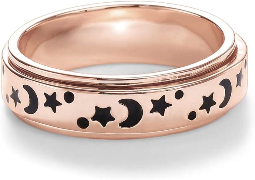 image:imagePAVOI 14K Gold Plated Spinner Anxiety Rings for Women Men Anxiety Bands with Beads Moon Star Beads Ring for WomenRose Gold