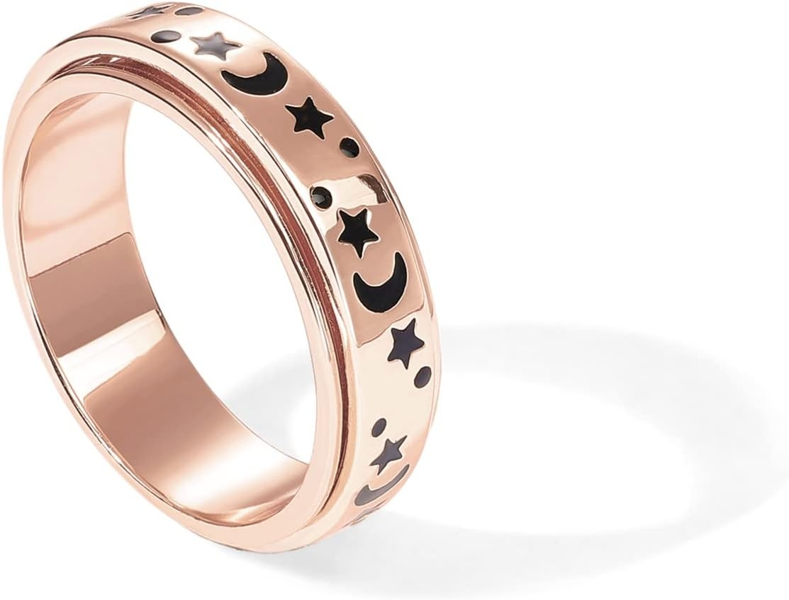 image:imagePAVOI 14K Gold Plated Spinner Anxiety Rings for Women Men Anxiety Bands with Beads Moon Star Beads Ring for WomenRose Gold
