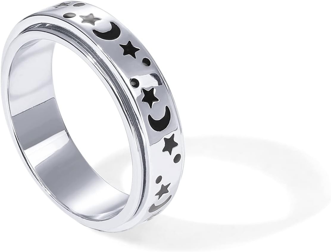 image:imagePAVOI 14K Gold Plated Spinner Anxiety Rings for Women Men Anxiety Bands with Beads Moon Star Beads Ring for WomenWhite Gold