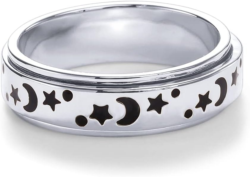 image:imagePAVOI 14K Gold Plated Spinner Anxiety Rings for Women Men Anxiety Bands with Beads Moon Star Beads Ring for WomenWhite Gold