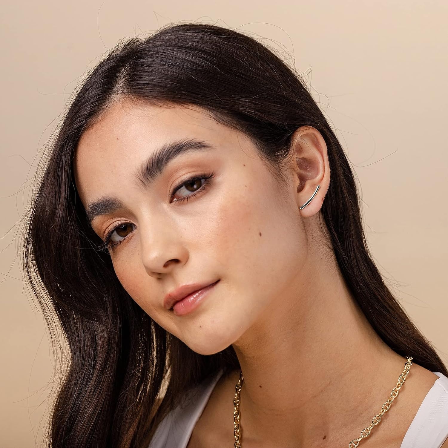 image:imagePAVOI 14K Gold Plated Sterling Silver Post Crawler Earrings Cuff StudsWhite Gold