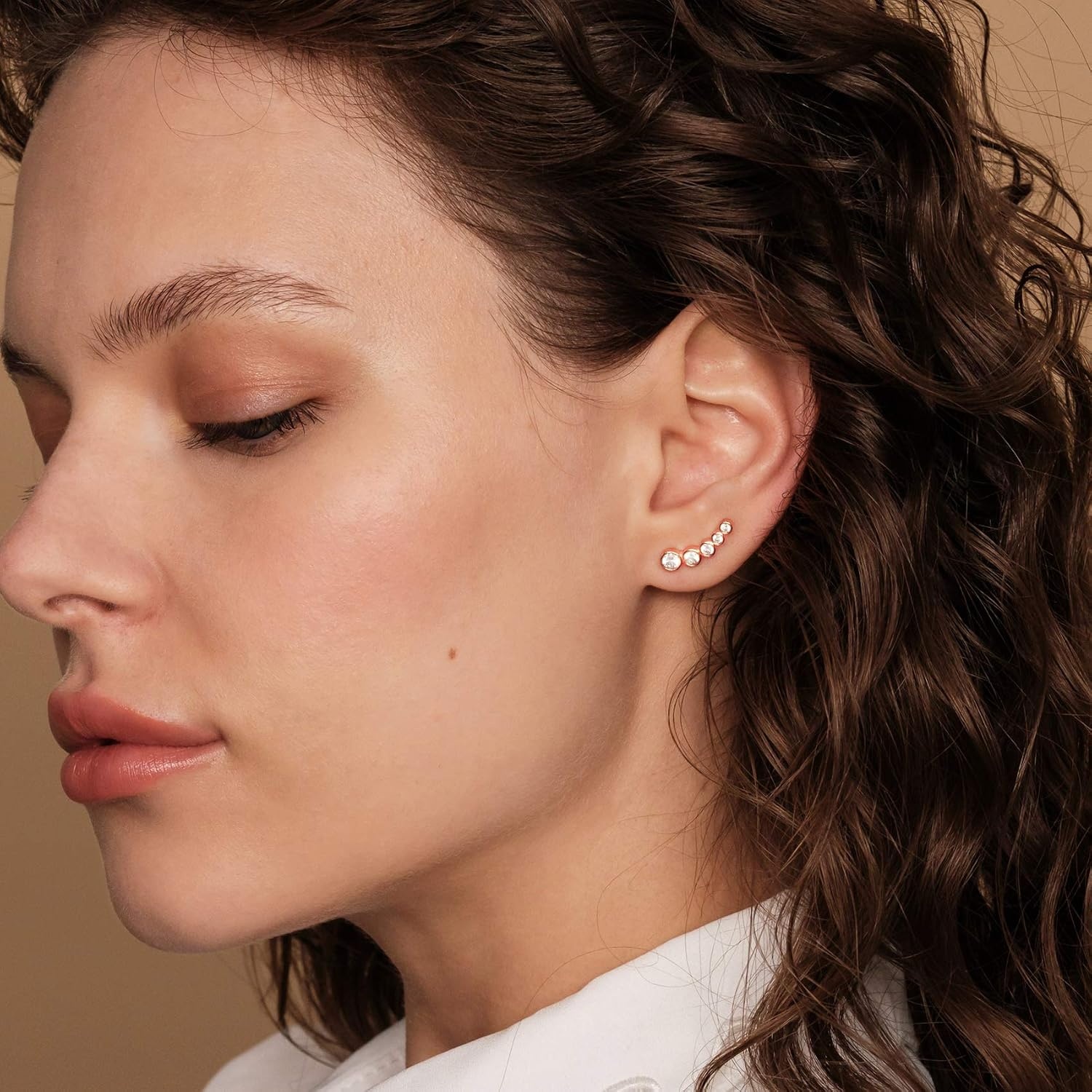 image:imagePAVOI 14K Gold Plated Sterling Silver Post Cubic Zirconia Ear Crawler Earrings Tiny Faux Diamond Sterling Silver Post Ear Climber Fashion Earrings for WomenRose Gold