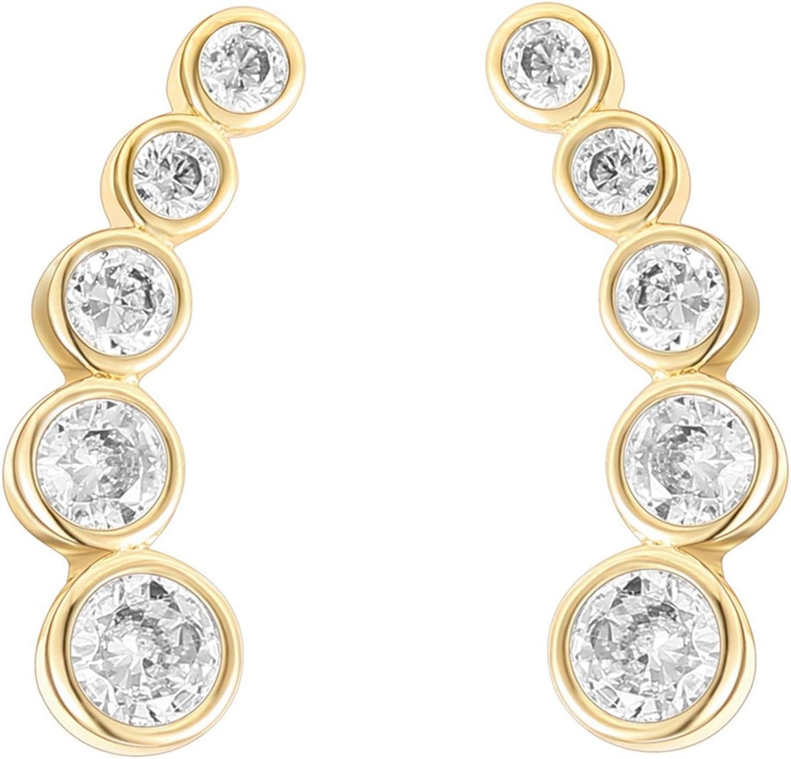 image:imagePAVOI 14K Gold Plated Sterling Silver Post Cubic Zirconia Ear Crawler Earrings Tiny Faux Diamond Sterling Silver Post Ear Climber Fashion Earrings for WomenYellow Gold