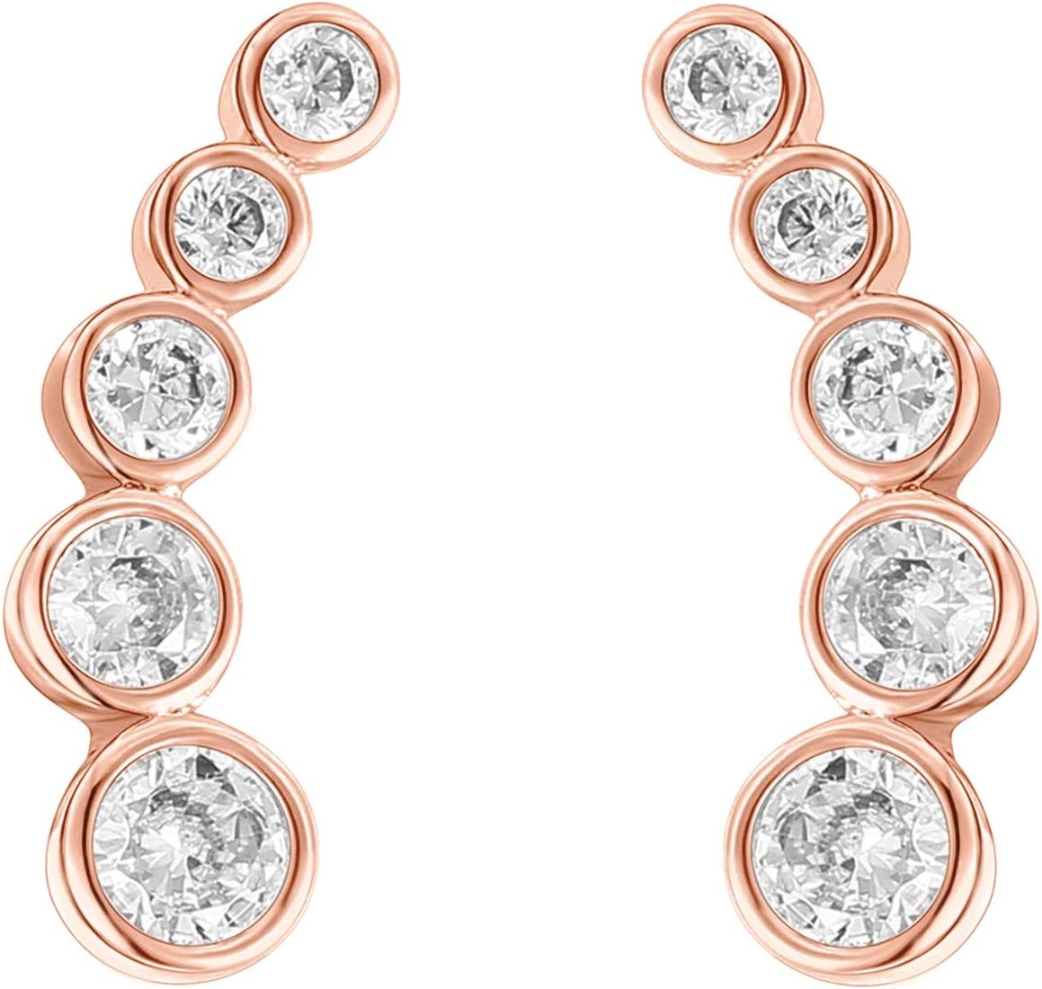 image:imagePAVOI 14K Gold Plated Sterling Silver Post Cubic Zirconia Ear Crawler Earrings Tiny Faux Diamond Sterling Silver Post Ear Climber Fashion Earrings for WomenRose Gold