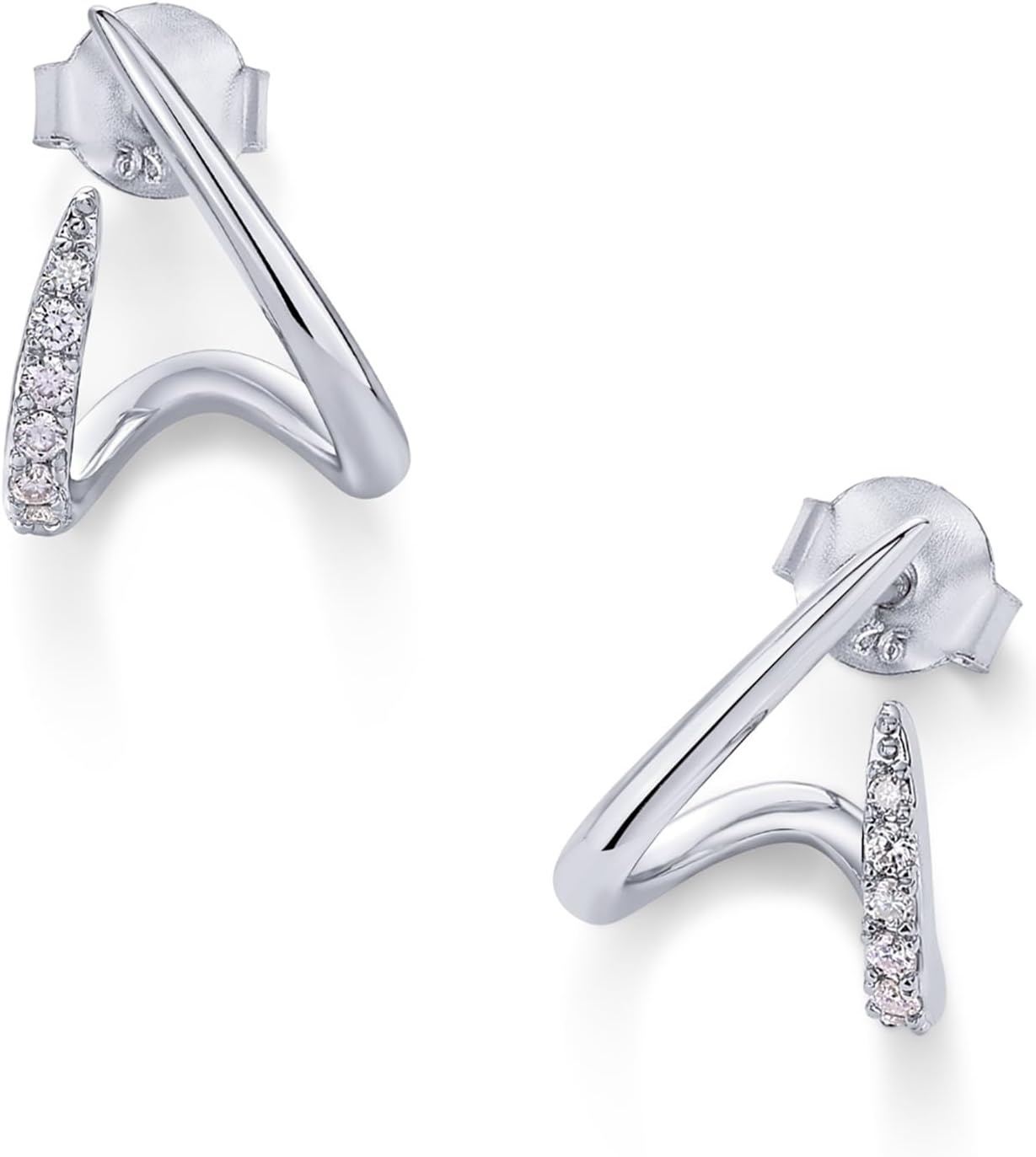 image:imagePAVOI 14K Gold Plated Stud Earrings for Women Minimalist Gold Huggie Hoop Earrings with Round Cubic Zirconia Hypoallergenic Dainty Trendy JewelryWhite Gold