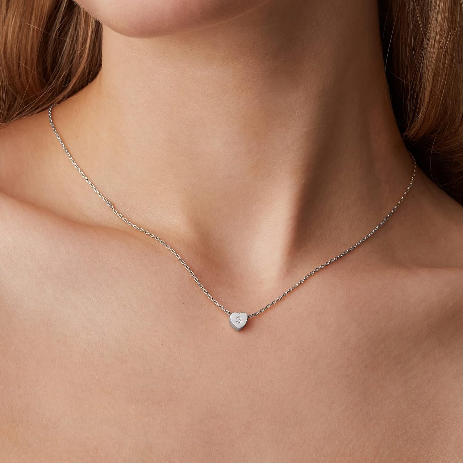 image:imagePAVOI 14K Gold Plated Tiny Heart Necklace Dainty Necklace for Women Personalized Letter Heart Choker Adjustable Slider A