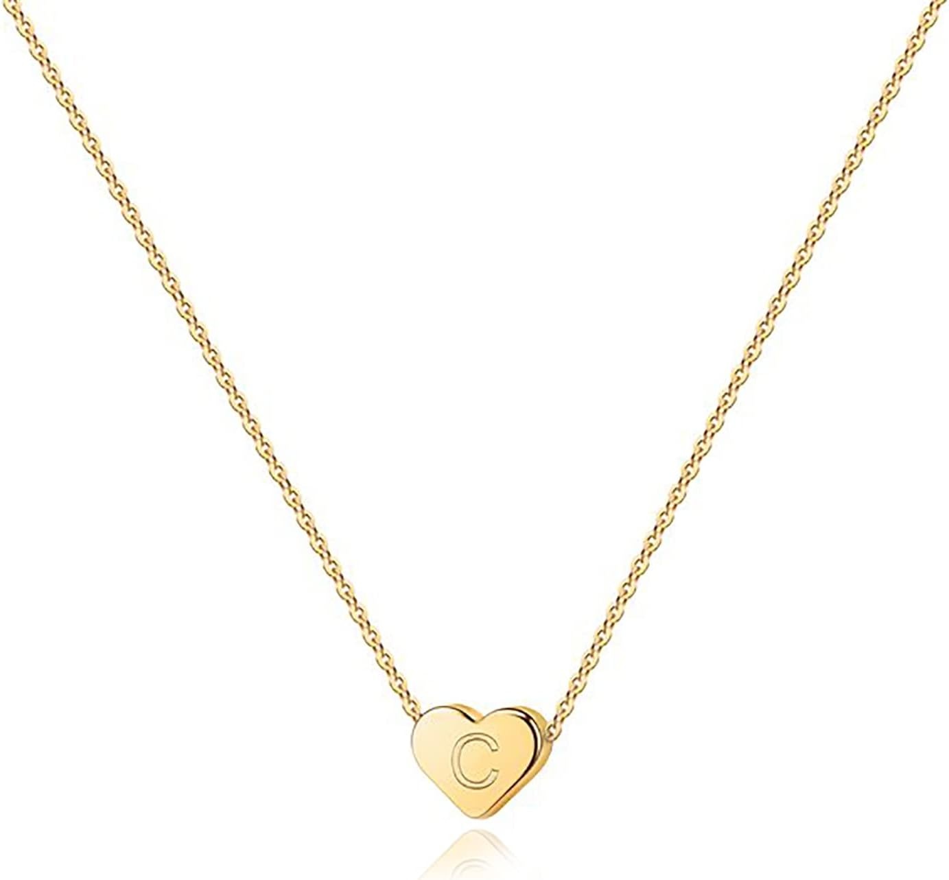 image:imagePAVOI 14K Gold Plated Tiny Heart Necklace Dainty Necklace for Women Personalized Letter Heart Choker Adjustable Slider C