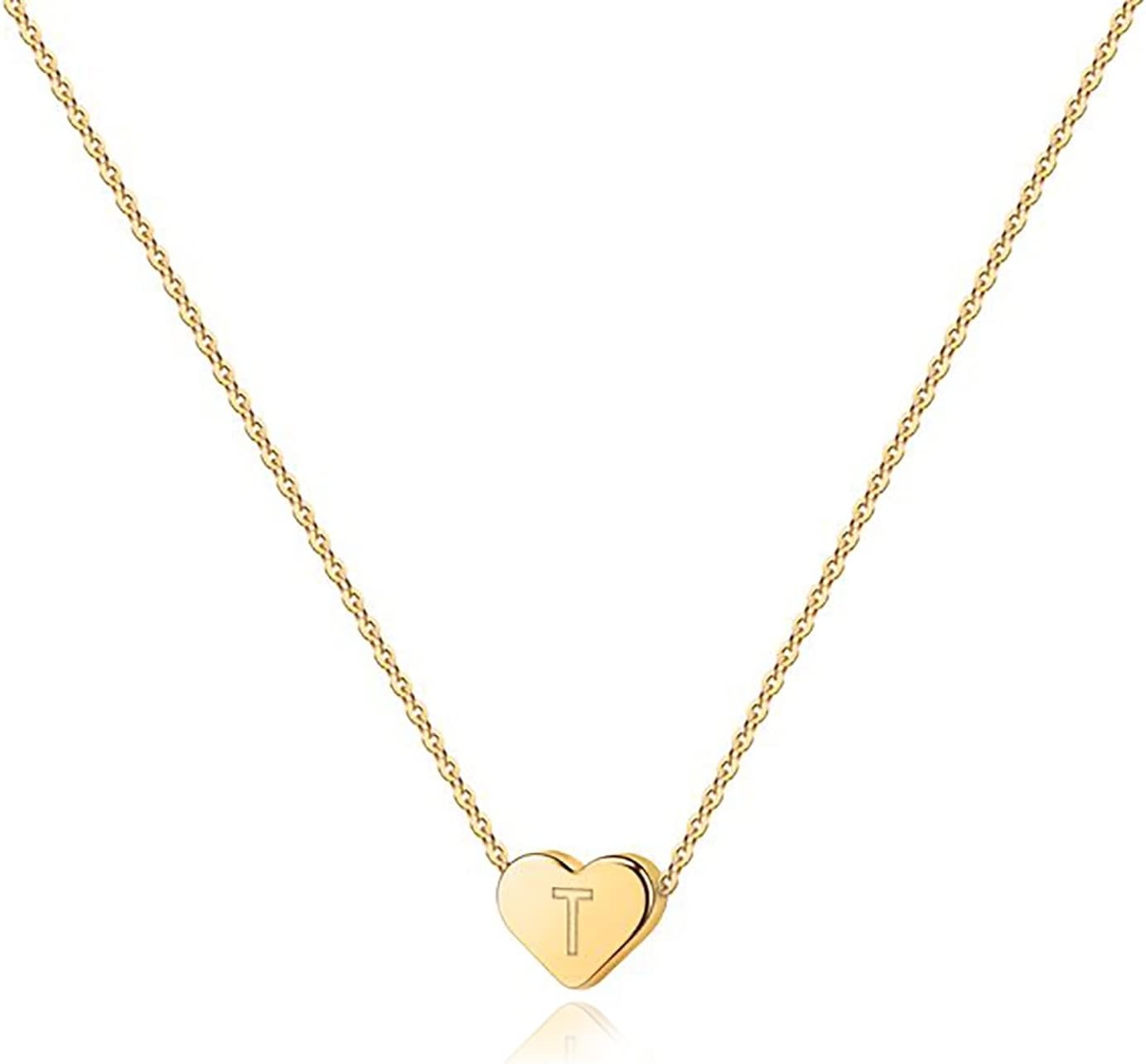 image:imagePAVOI 14K Gold Plated Tiny Heart Necklace Dainty Necklace for Women Personalized Letter Heart Choker Adjustable Slider T