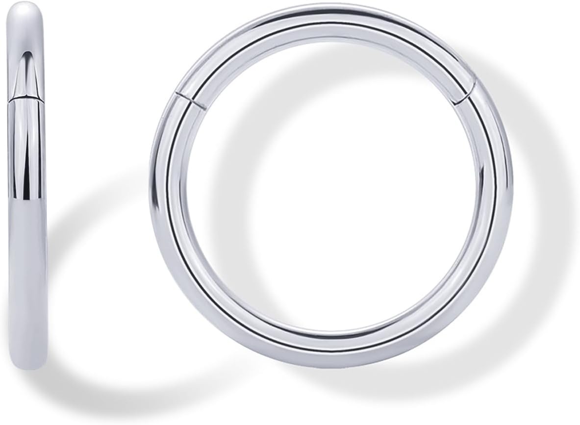 image:imagePAVOI 14K Gold Plated Titanium Clicker Hoop Earrings for Women Men Hinged Huggie Earring Cartilage Helix Nose Ring Tragus Rook Septum Piercing Jewelry 161820 GaugesTitanium
