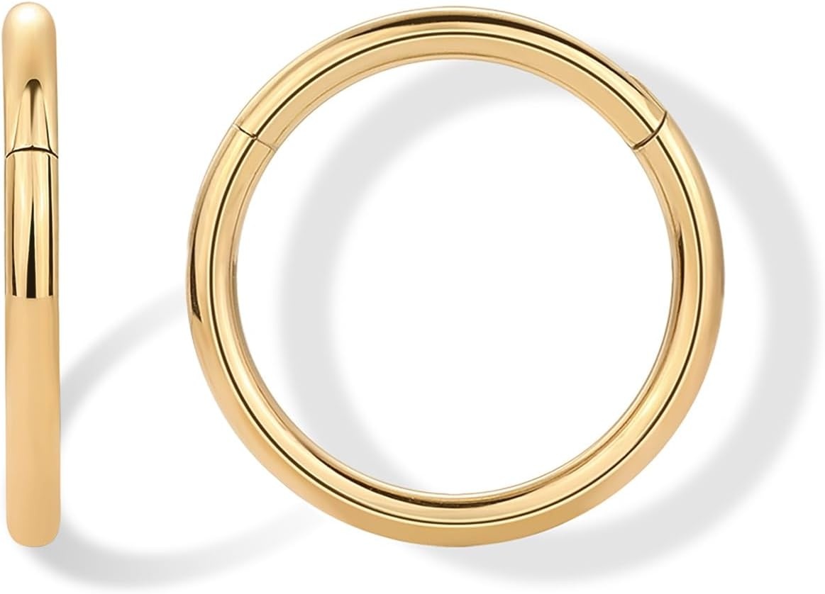 image:imagePAVOI 14K Gold Plated Titanium Clicker Hoop Earrings for Women Men Hinged Huggie Earring Cartilage Helix Nose Ring Tragus Rook Septum Piercing Jewelry 161820 GaugesYellow Gold