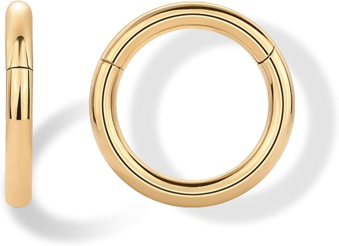 image:imagePAVOI 14K Gold Plated Titanium Clicker Hoop Earrings for Women Men Hinged Huggie Earring Cartilage Helix Nose Ring Tragus Rook Septum Piercing Jewelry 161820 GaugesYellow Gold