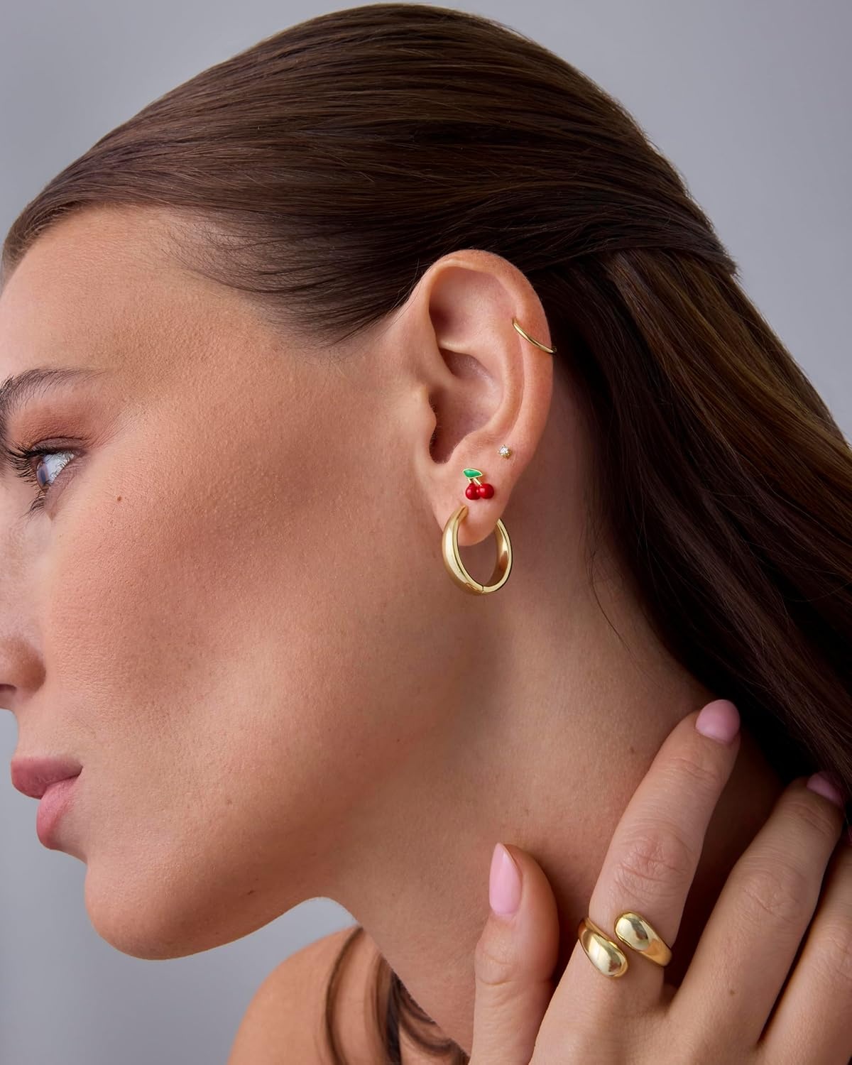 image:imagePAVOI 14K Gold Plated Titanium Clicker Hoop Earrings for Women Men Hinged Huggie Earring Cartilage Helix Nose Ring Tragus Rook Septum Piercing Jewelry 161820 GaugesTitanium