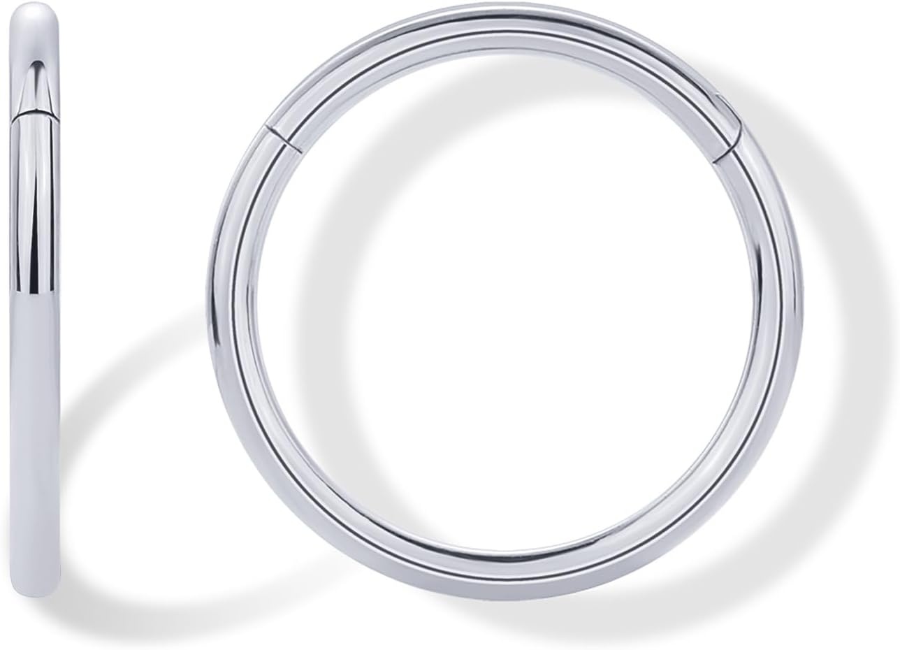 image:imagePAVOI 14K Gold Plated Titanium Clicker Hoop Earrings for Women Men Hinged Huggie Earring Cartilage Helix Nose Ring Tragus Rook Septum Piercing Jewelry 161820 GaugesTitanium